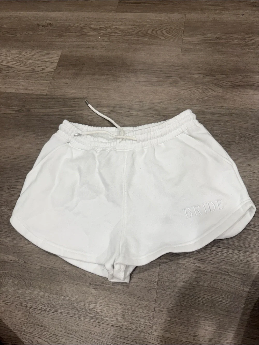 White BRIDE Embroidered Athletic Lounge Shorts